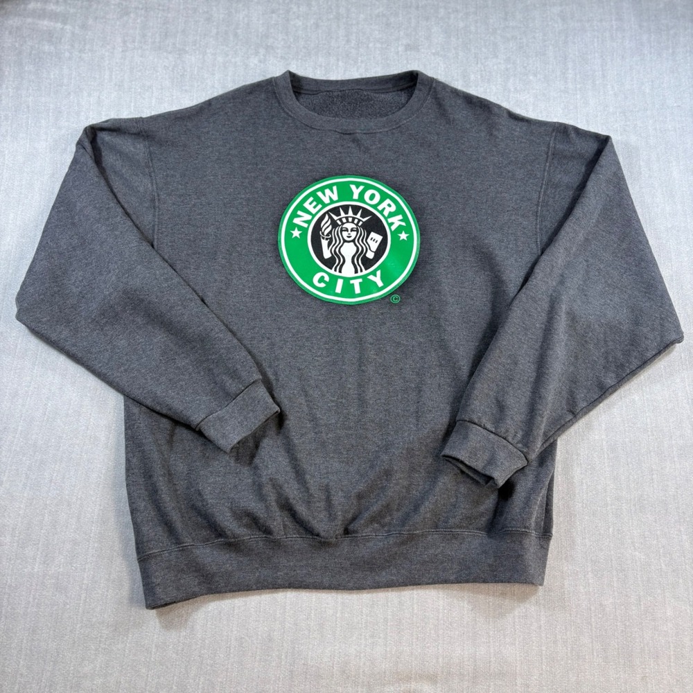 Unbranded Sweatshirt Unisex L Gray New York City Starbucks Crewneck Fleece
